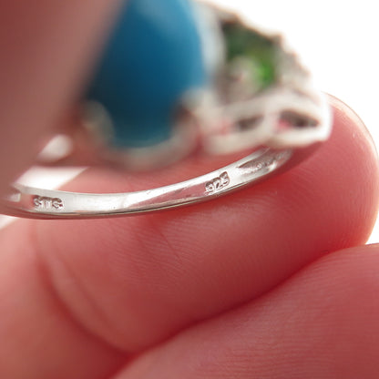 Chuck Clemency 925 Sterling Turquoise Chrome Diopside & White Topaz Ring Size 7