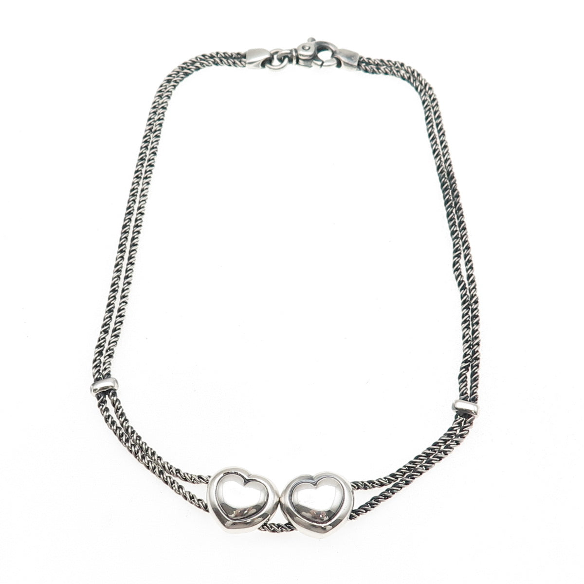 Tiffany & Co. 925 Sterling Vintage Italy Double Heart Rope Chain Necklace 16"