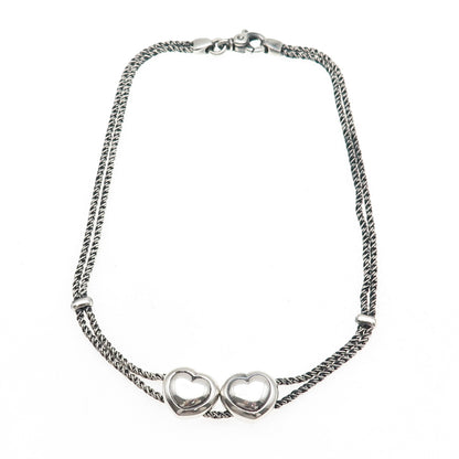 Tiffany & Co. 925 Sterling Vintage Italy Double Heart Rope Chain Necklace 16"