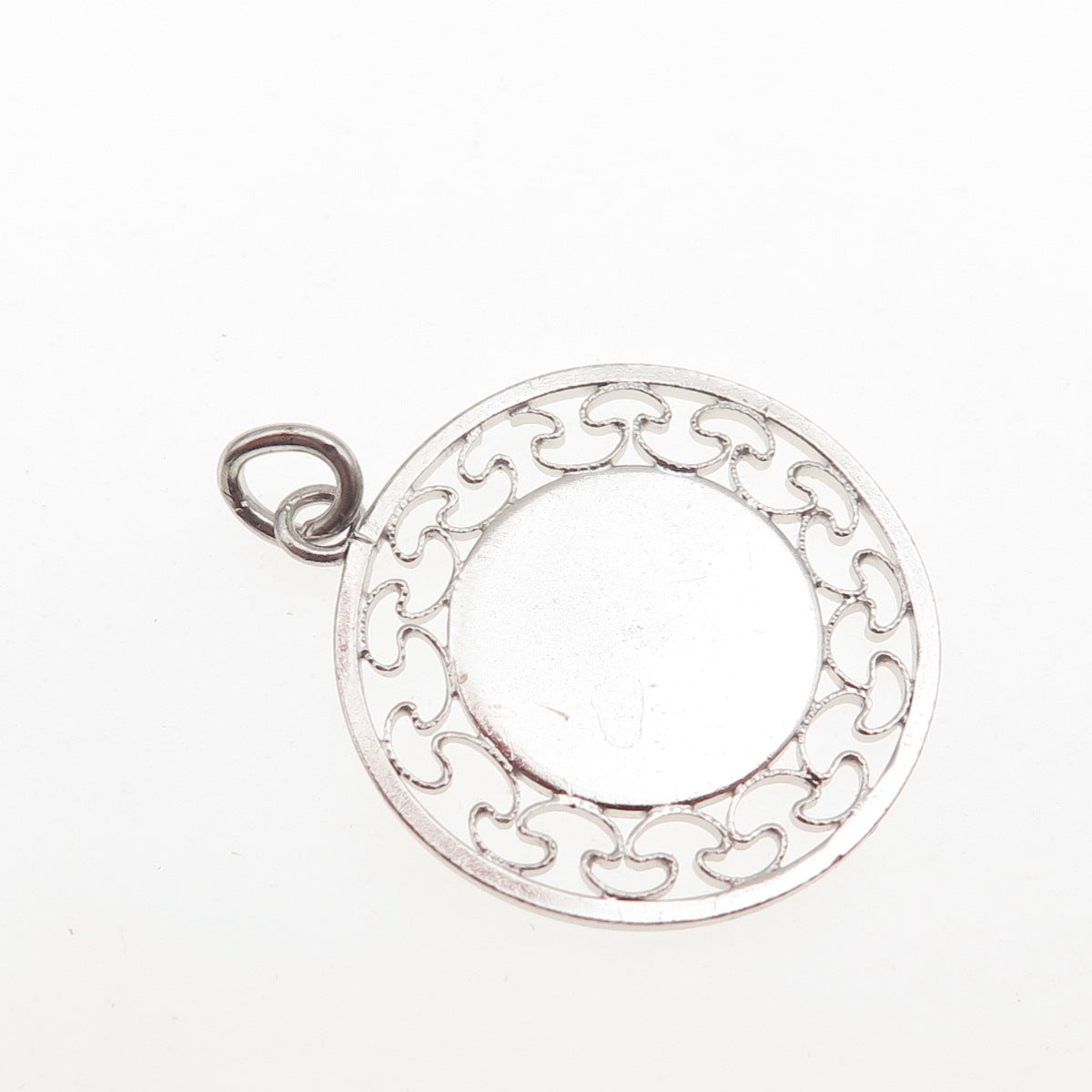 925 Sterling Silver Vintage Ornate Filigree Round Tag Charm Pendant