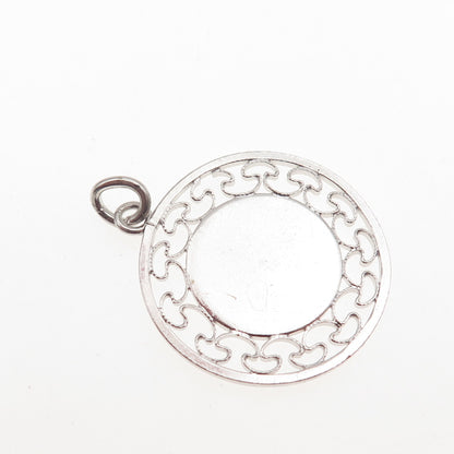 925 Sterling Silver Vintage Ornate Filigree Round Tag Charm Pendant