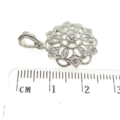 CHUCK CLEMENCY 925 Sterling Silver Real Round-Cut Diamond Flower Pendant