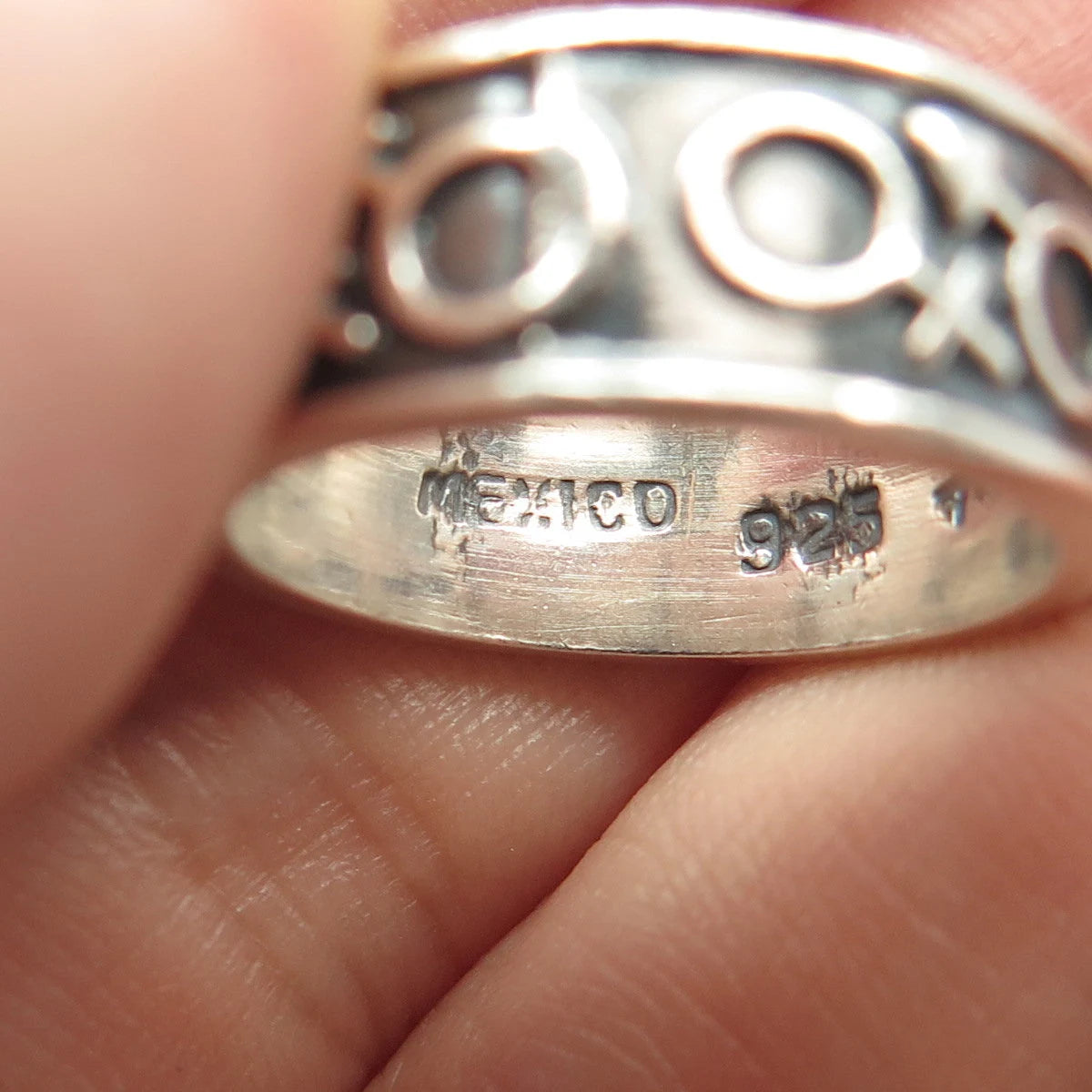 925 Sterling Silver Vintage Mexico Gender Symbols Band Ring Size 6