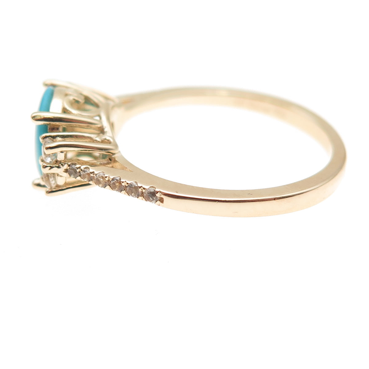 Tehya Oyama 925 Sterling Gold Plated Real Turquoise & White Topaz Ring Size 8.25