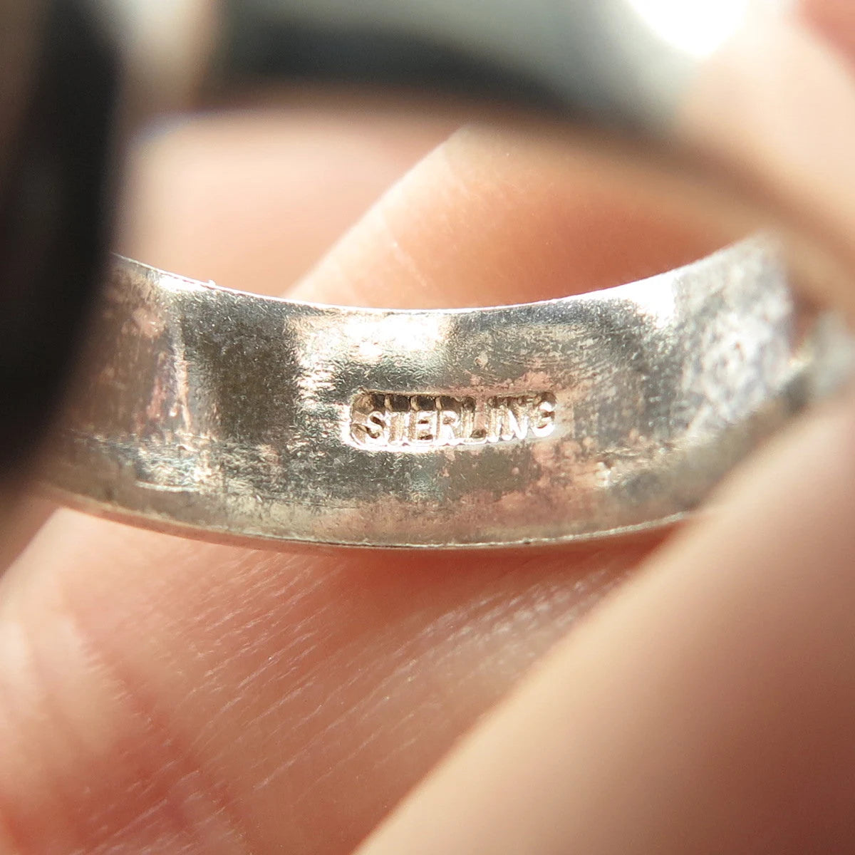 925 Sterling Silver Vintage Glass Oval Ring Size 6.25