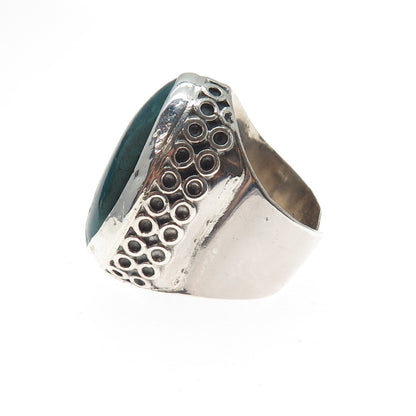 925 Sterling Silver Vintage Real Azurite Modernist Adjustable Ring Size 7.75