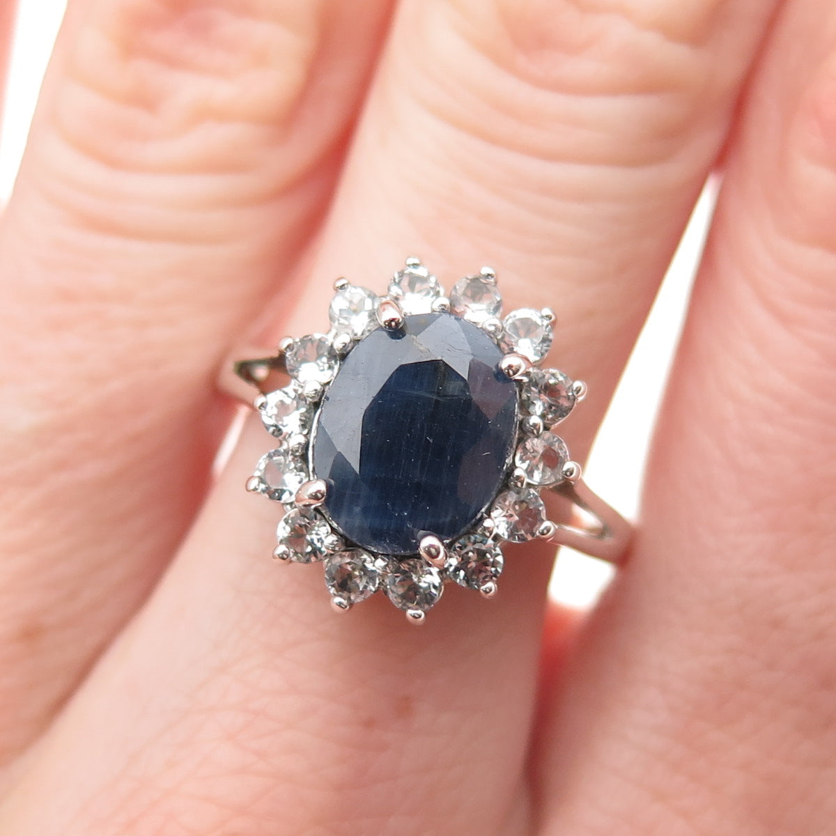 DEE BERKLE 925 Sterling Silver Real Sapphire & White Topaz Ring Size 8.25