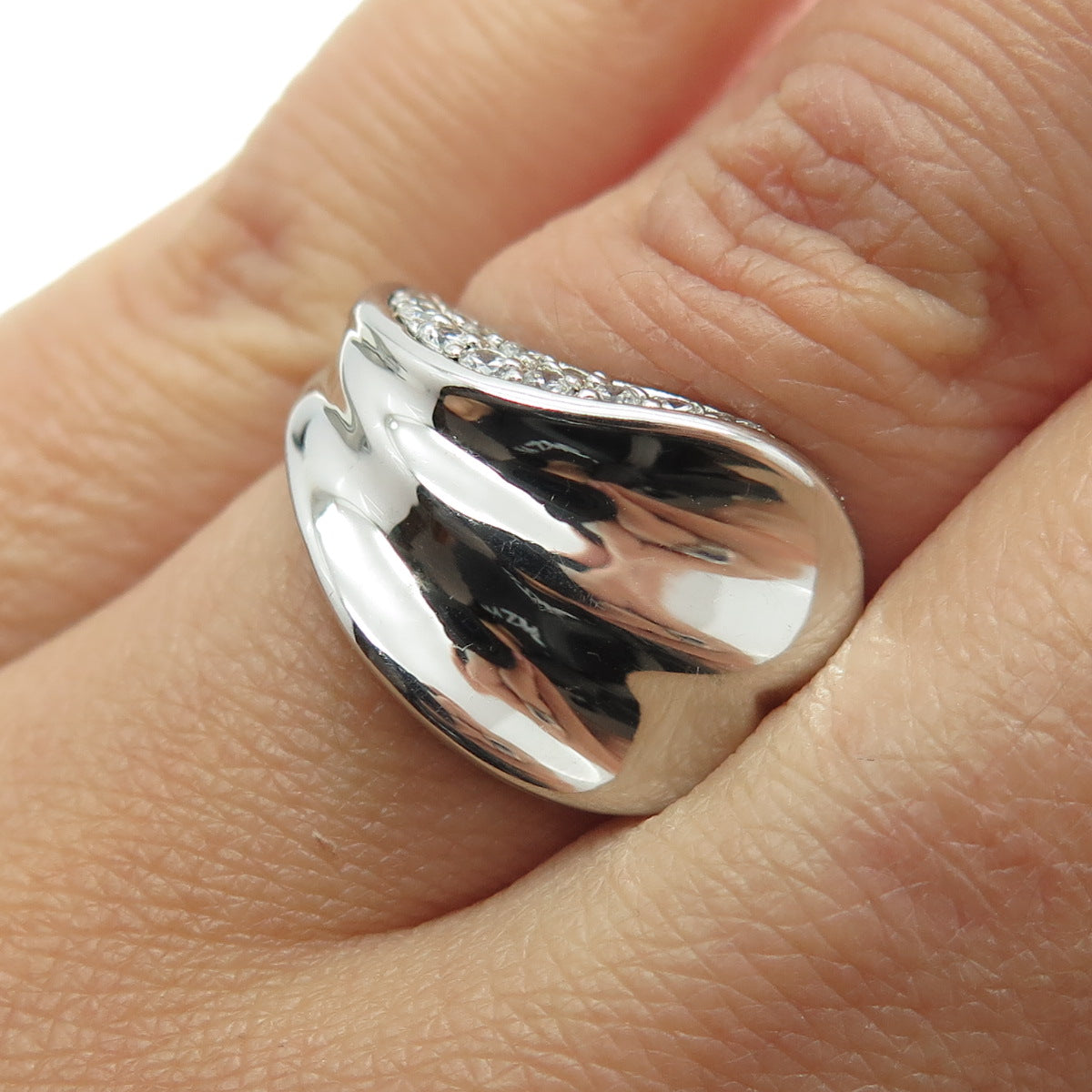 925 Sterling Silver Round-Cut C Z Modernist Petal Ring Size 6