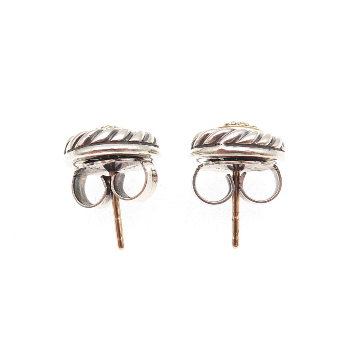 David Yurman Sterling Silver 18K Gold Vintage Real Diamond Cookie Cable Earrings