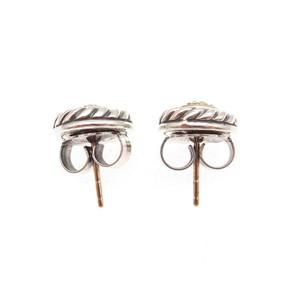 David Yurman Sterling Silver 18K Gold Vintage Real Diamond Cookie Cable Earrings