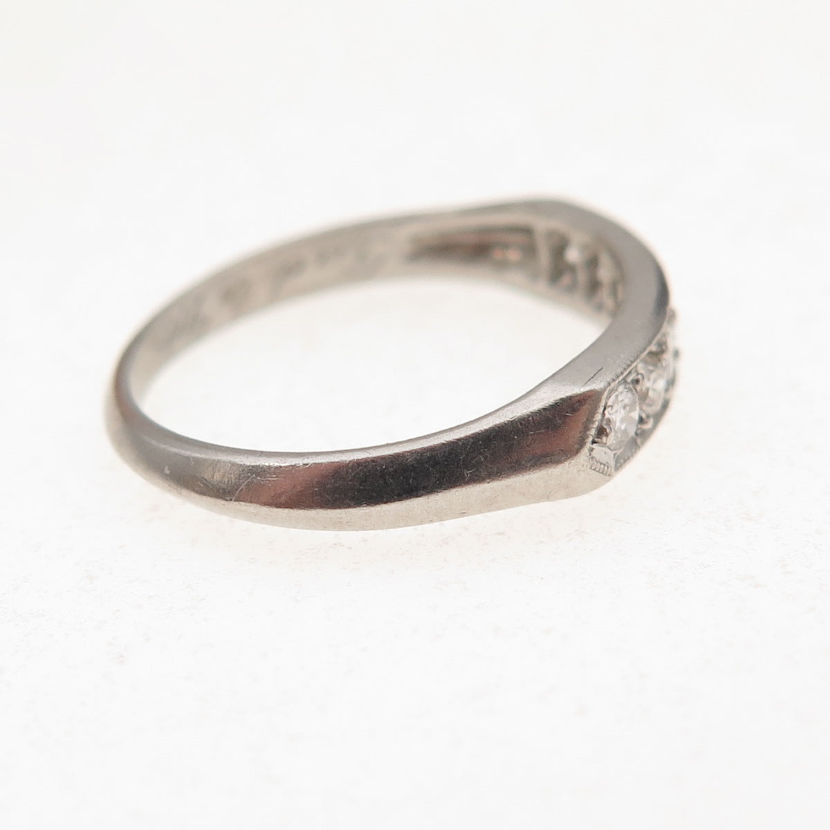 Antique Art Deco Platinum Real Round-Cut Diamond Engraved Ring Size 5.5