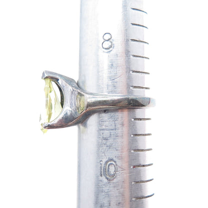 925 Sterling Silver Vintage Real Lime Citrine Teardrop Oxidized Ring Size 9