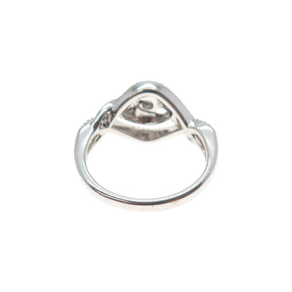 925 Sterling Silver Real Round-Cut Diamond Twisted Ring Size 7