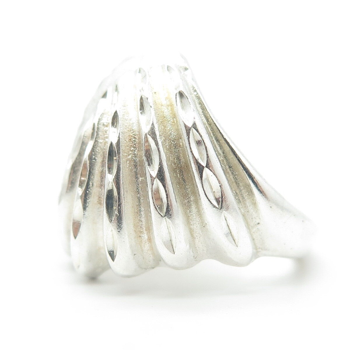 925 Sterling Silver Vintage Seashell Ribbed Swirl Statement Ring Size 7.25