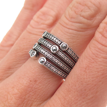 Pandora 925 Sterling Silver Blue C Z Shimmering Ocean Ring Size 7