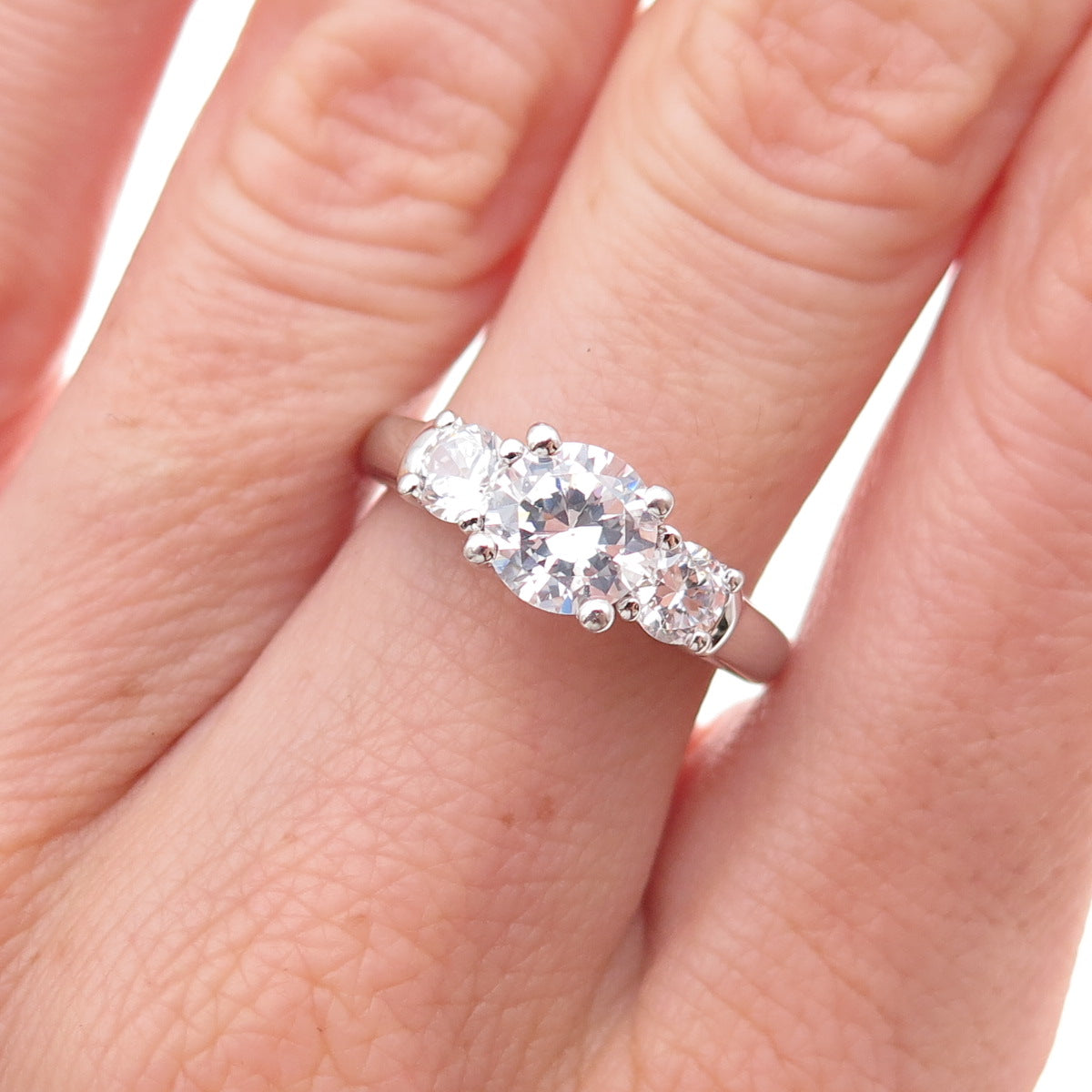 925 Sterling Silver Round-Cut C Z Engagement Ring Size 6.75