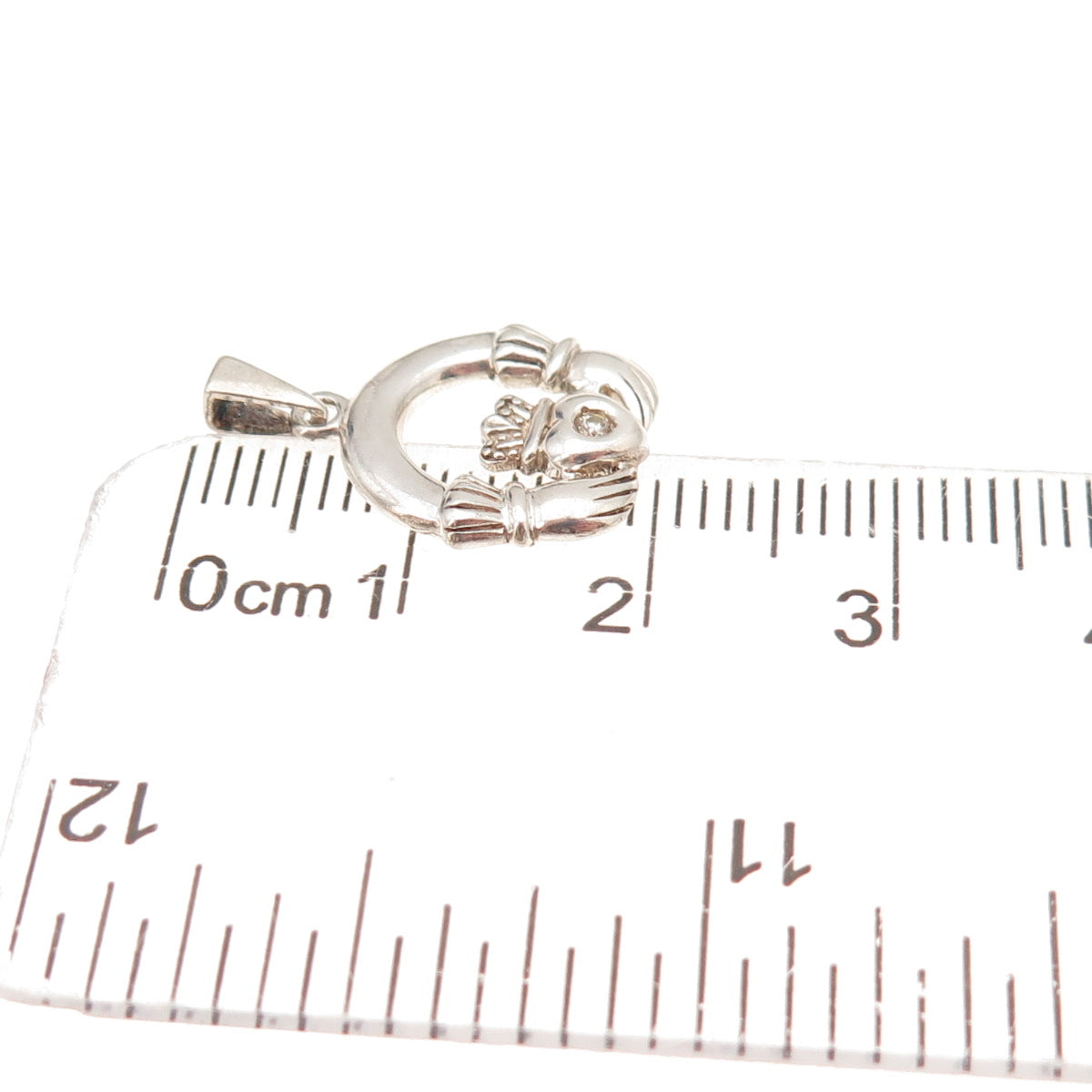 Solvar 925 Sterling Silver Vintage Real Diamond Accent Irish Claddagh Pendant