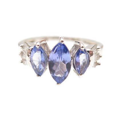 Chuck Clemency 925 Sterling Silver Real Tanzanite & White Topaz Ring Size 5