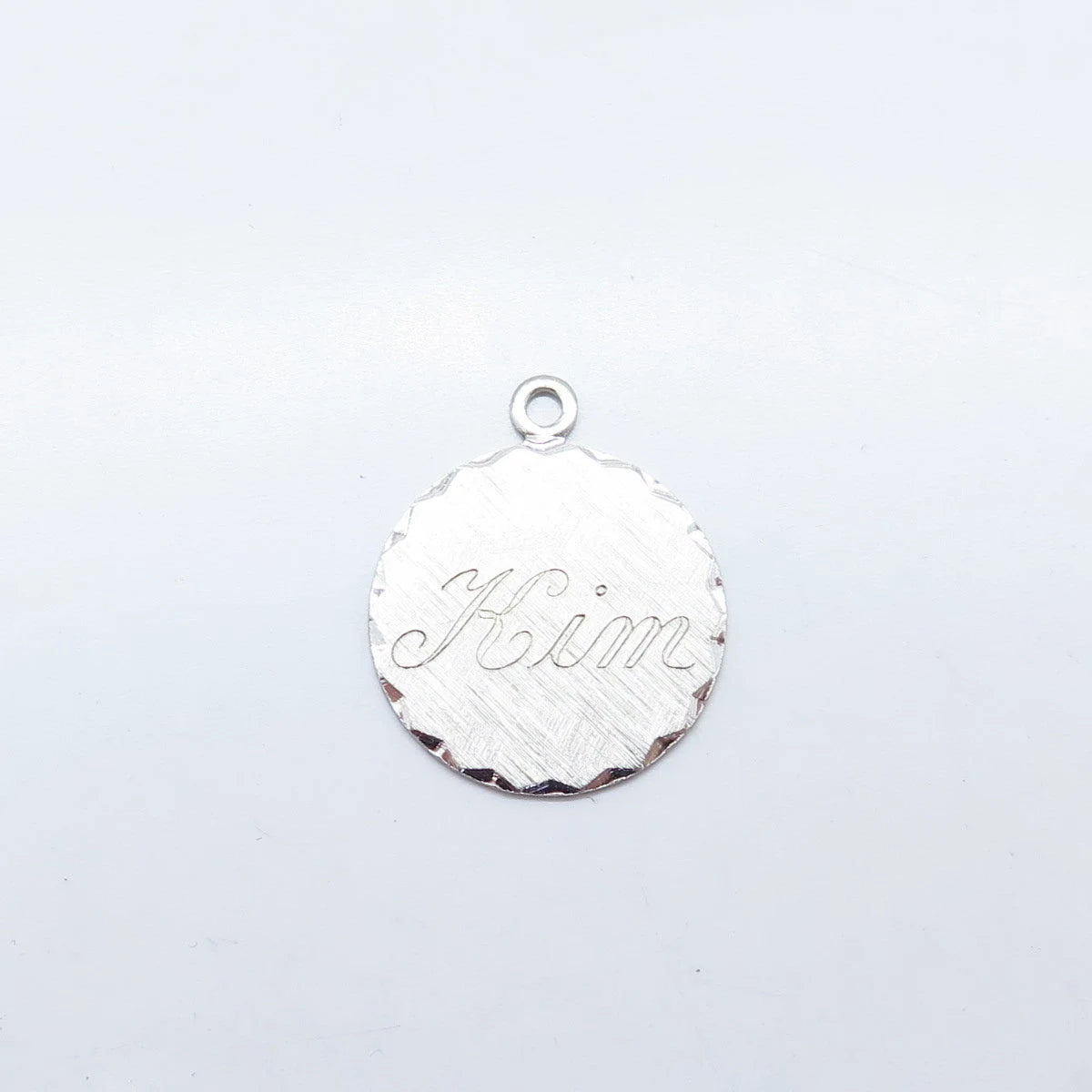 925 Sterling Silver Vintage Wells "Kim" Initial Textured Round Charm Pendant