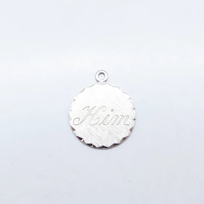 925 Sterling Silver Vintage Wells "Kim" Initial Textured Round Charm Pendant
