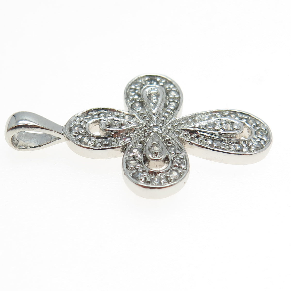 925 Sterling Silver Round-Cut C Z Cross Pendant