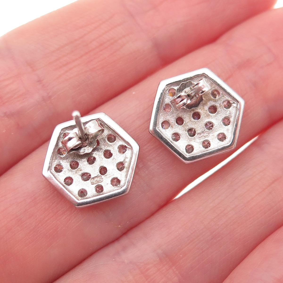 925 Sterling Silver Round-Cut C Z Stud Earrings