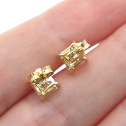 925 Sterling Silver Gold Plated Princess-Cut C Z Stud Earrings