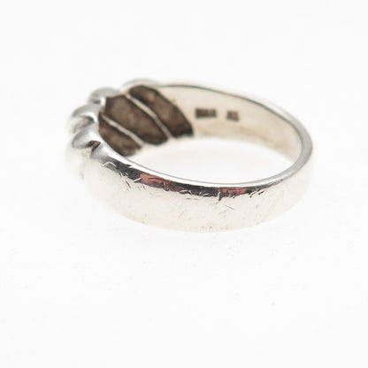 925 Sterling Silver Vintage Modernist Ribbed Oxidized Ring Size 8