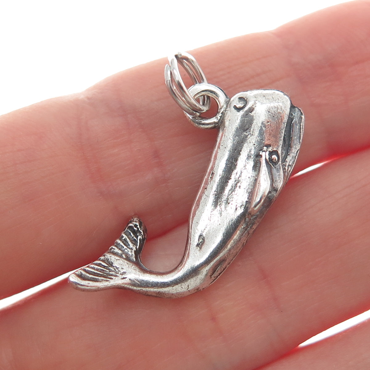GUGLIELMO CINI 925 Sterling Silver Vintage Whale Minimalist 3D Charm Pendant