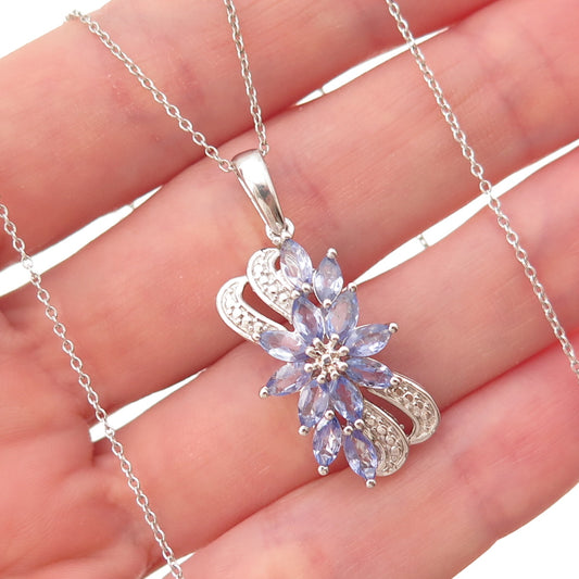 Chuck Clemency Sterling Silver Real Tanzanite Floral Cable Chain Necklace 20"