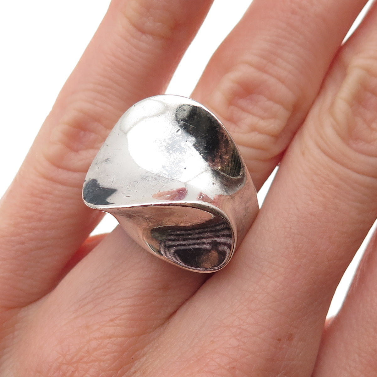 925 Sterling Silver Vintage Mexico Modernist Oxidized Ring Size 5.5