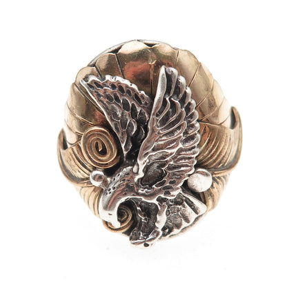 Old Pawn 925 Sterling Silver 2-Tone Vintage Southwestern Eagle Ring Size 11