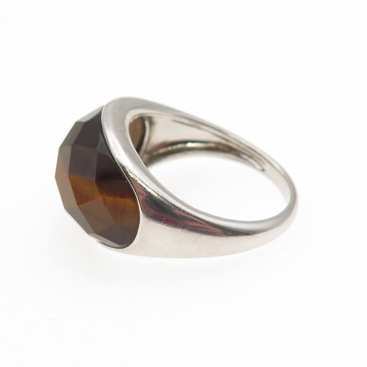 KN Kajal Naina 925 Sterling Silver Real Tiger Eye Modernist Ring Size 9.25