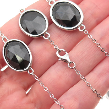 925 Sterling Silver Real Oval-Cut Black Spinel By The Yard Chain Necklace 20"