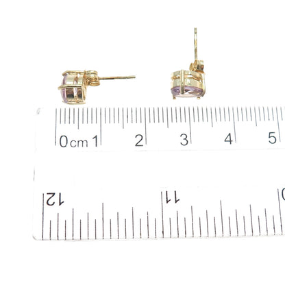 925 Sterling Silver Gold Plated Real Pear-Cut Amethyst Stud Earrings