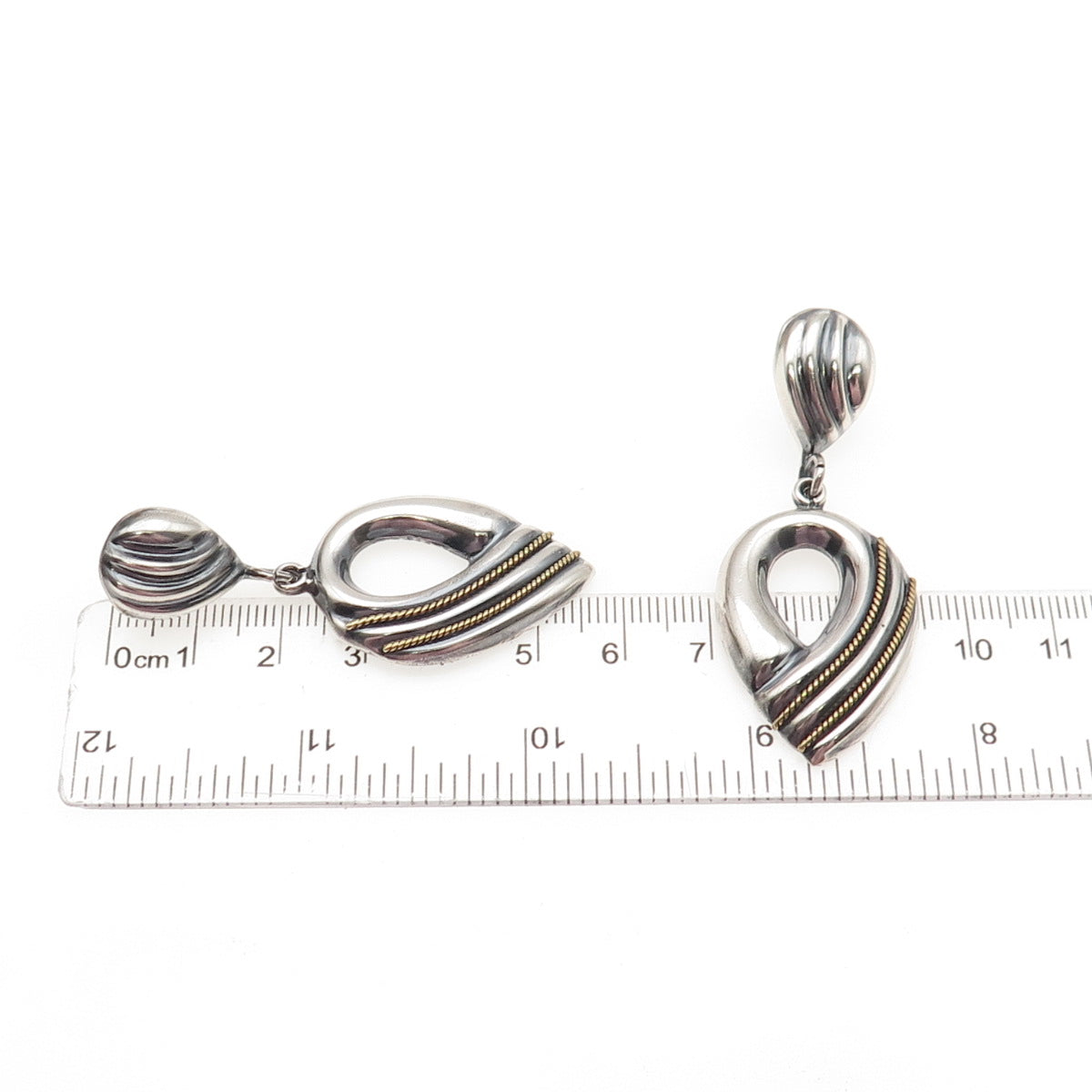 LATON Sterling Silver 2-Tone Vintage Mexico Modernist Oxidized Dangle Earrings