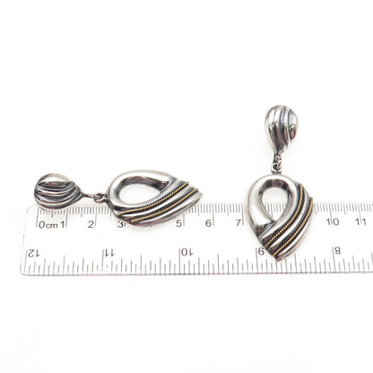 LATON Sterling Silver 2-Tone Vintage Mexico Modernist Oxidized Dangle Earrings