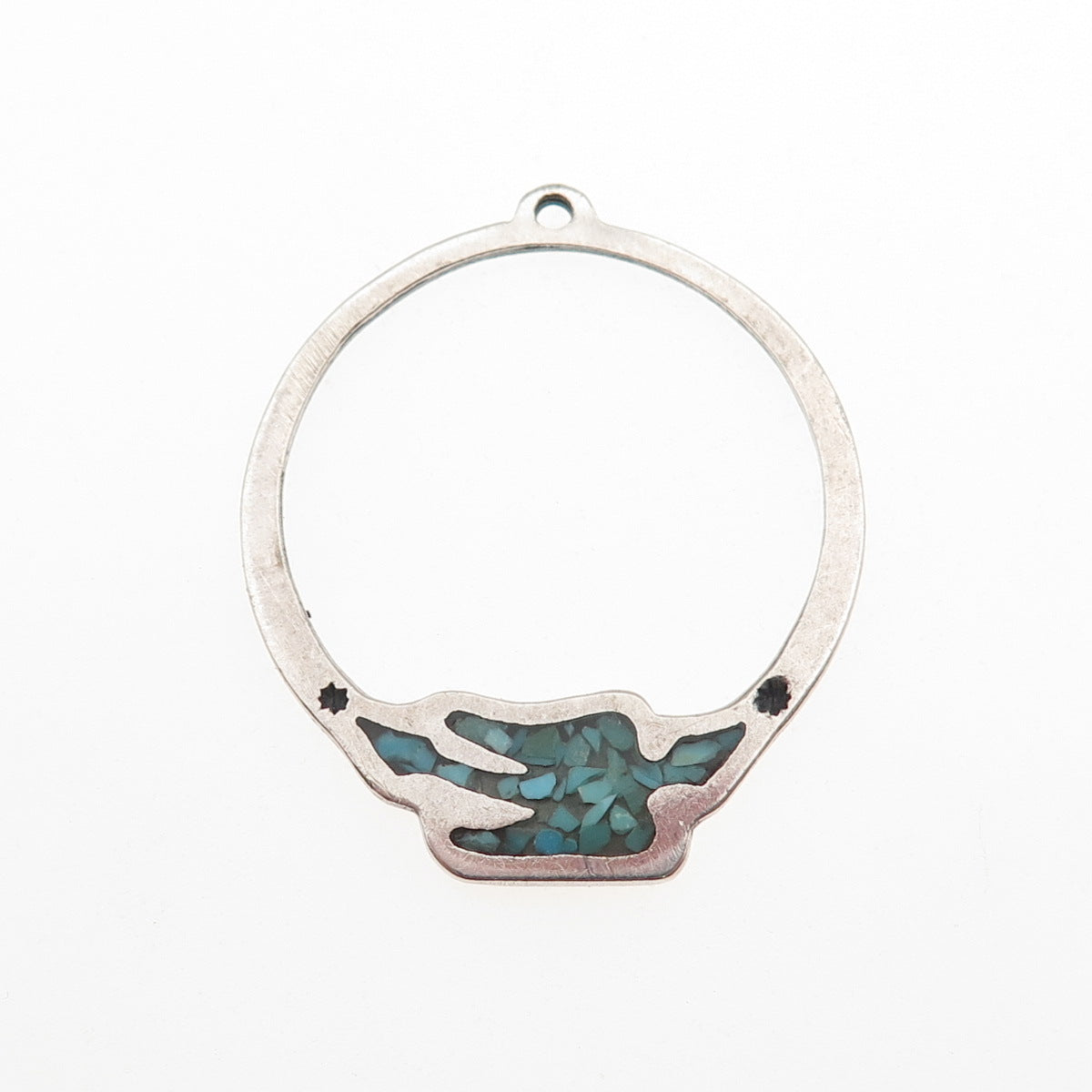 Old Pawn 925 Sterling Silver Vintage Turquoise Inlay Peyote Bird Tribal Pendant