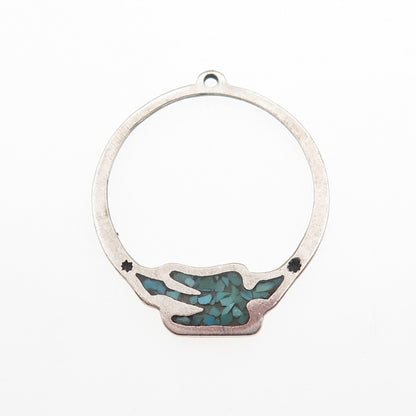 Old Pawn 925 Sterling Silver Vintage Turquoise Inlay Peyote Bird Tribal Pendant