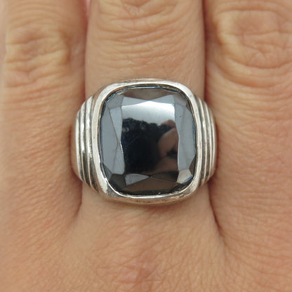 UNCAS 925 Sterling Silver Antique Art Deco Hematite Gemstone Ring Size 10.75