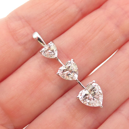 925 Sterling Silver Heart-Cut Graduated C Z Drop Charm Pendant