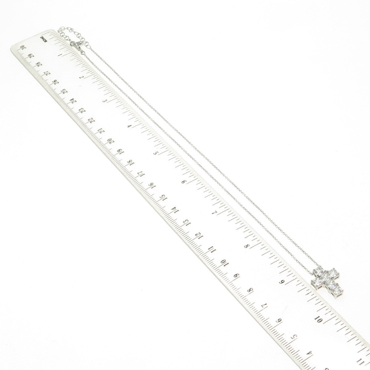 925 Sterling Silver Princess-Cut Shaped C Z Cross Rolo Chain Necklace 16-18"