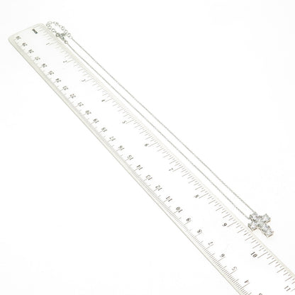 925 Sterling Silver Princess-Cut Shaped C Z Cross Rolo Chain Necklace 16-18"