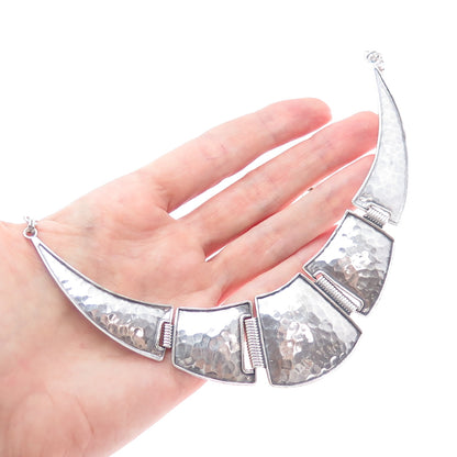 925 Sterling Vintage Modernist Hammered Centerpiece Bar Chain Necklace 16"