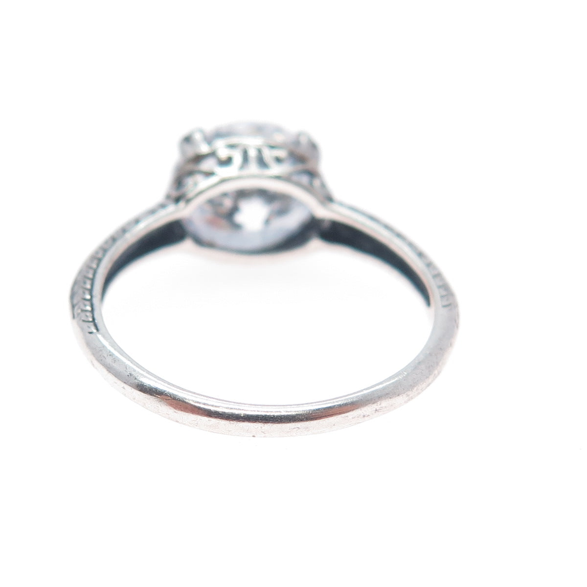 925 Sterling Silver Vintage Round-Cut C Z Engagement Ring Size 8