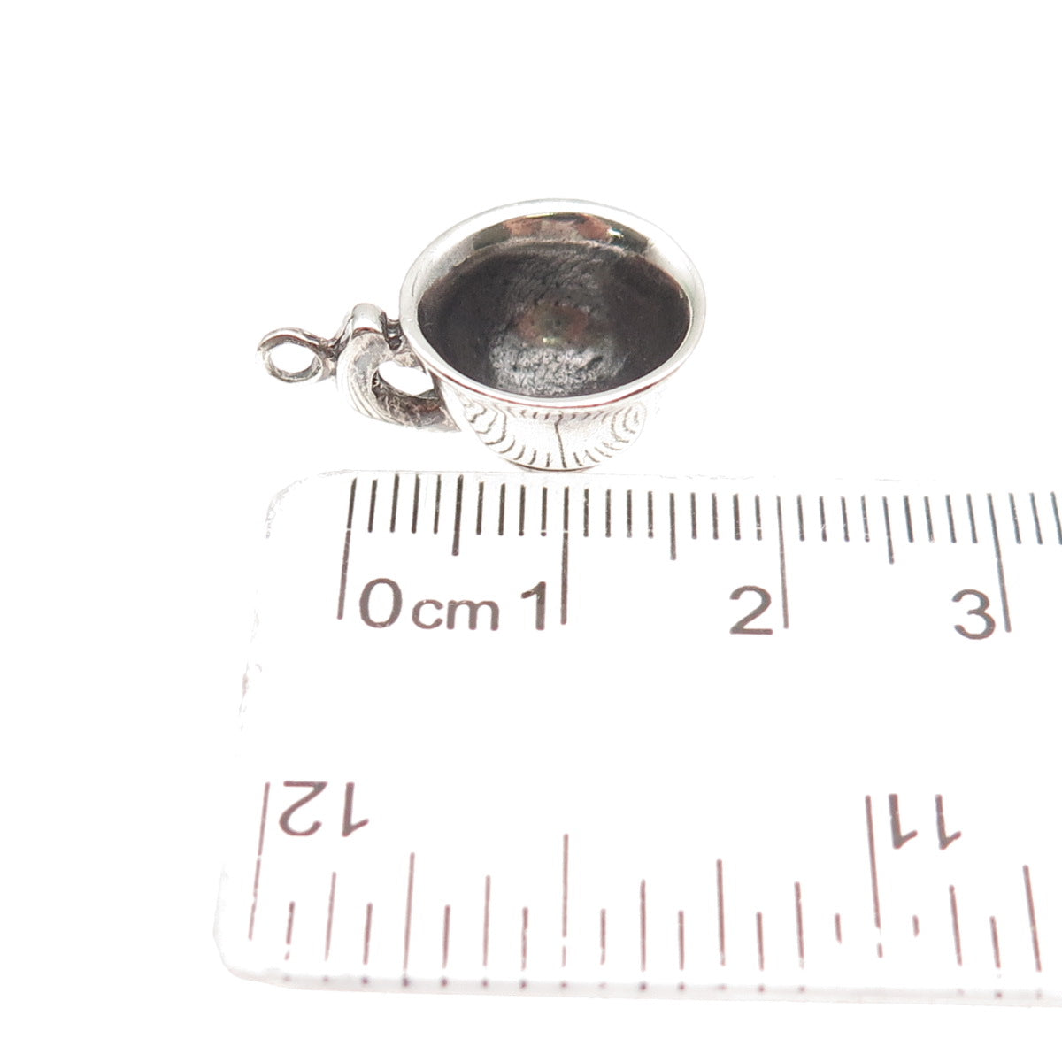 925 Sterling Silver Vintage Teacup Oxidized 3D Mini Charm Pendant