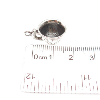 925 Sterling Silver Vintage Teacup Oxidized 3D Mini Charm Pendant