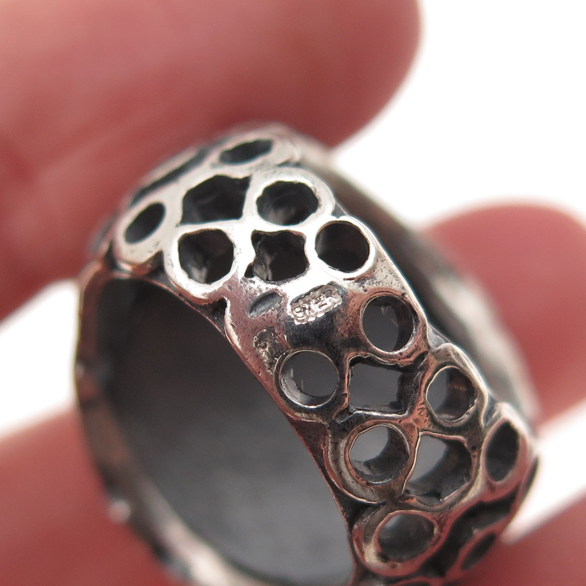 925 Sterling Silver Vintage Modernist Daisy Flower Oxidized Ring Size 5.25