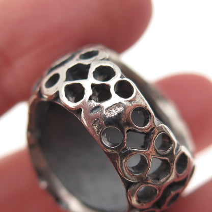 925 Sterling Silver Vintage Modernist Daisy Flower Oxidized Ring Size 5.25