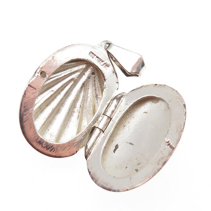 925 Sterling Silver 2-Tone Vintage Modernist Seashell Locket Charm Pendant
